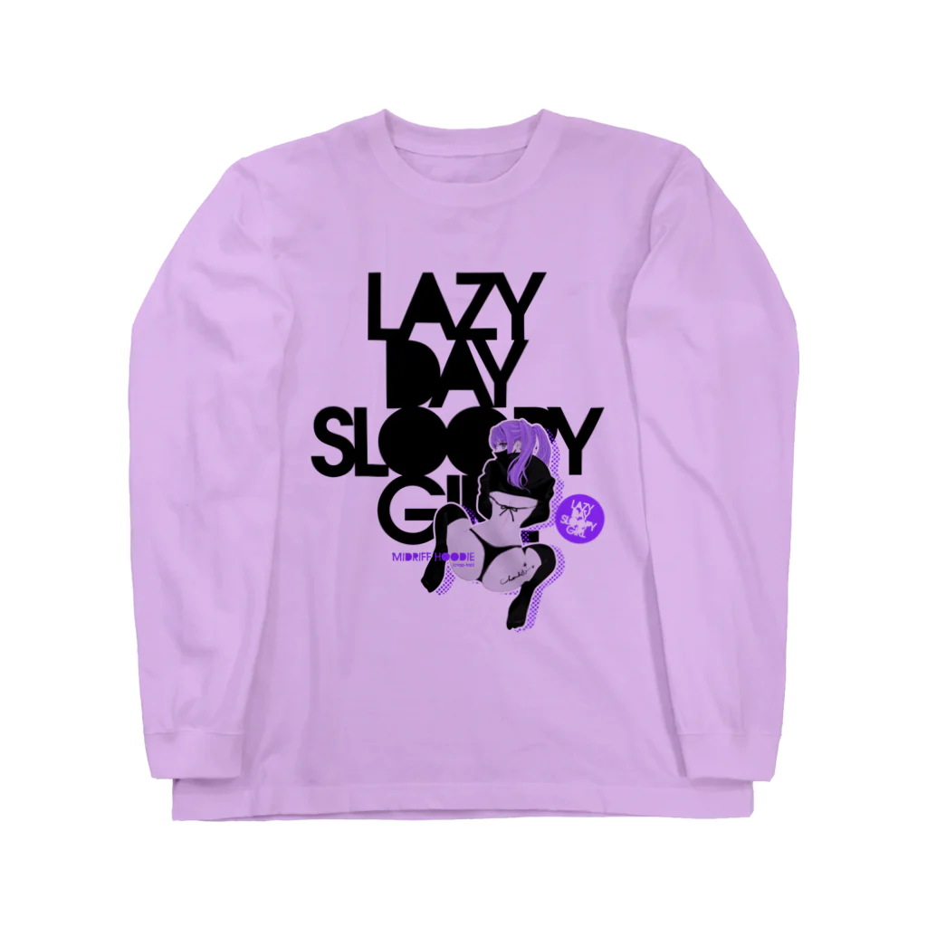 loveclonesのLAZY DAY SLOOPY GIRL 0574 ブラックフーディー女子 エロポップ ロゴ Long Sleeve T-Shirt