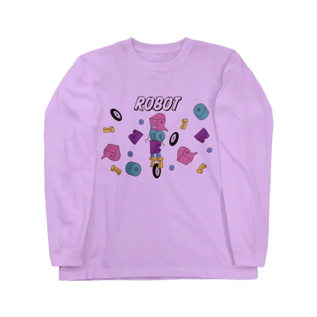 親子設計 CHIiKu MOJi『知育文字』のROBOT Pink ロングスリーブTシャツ