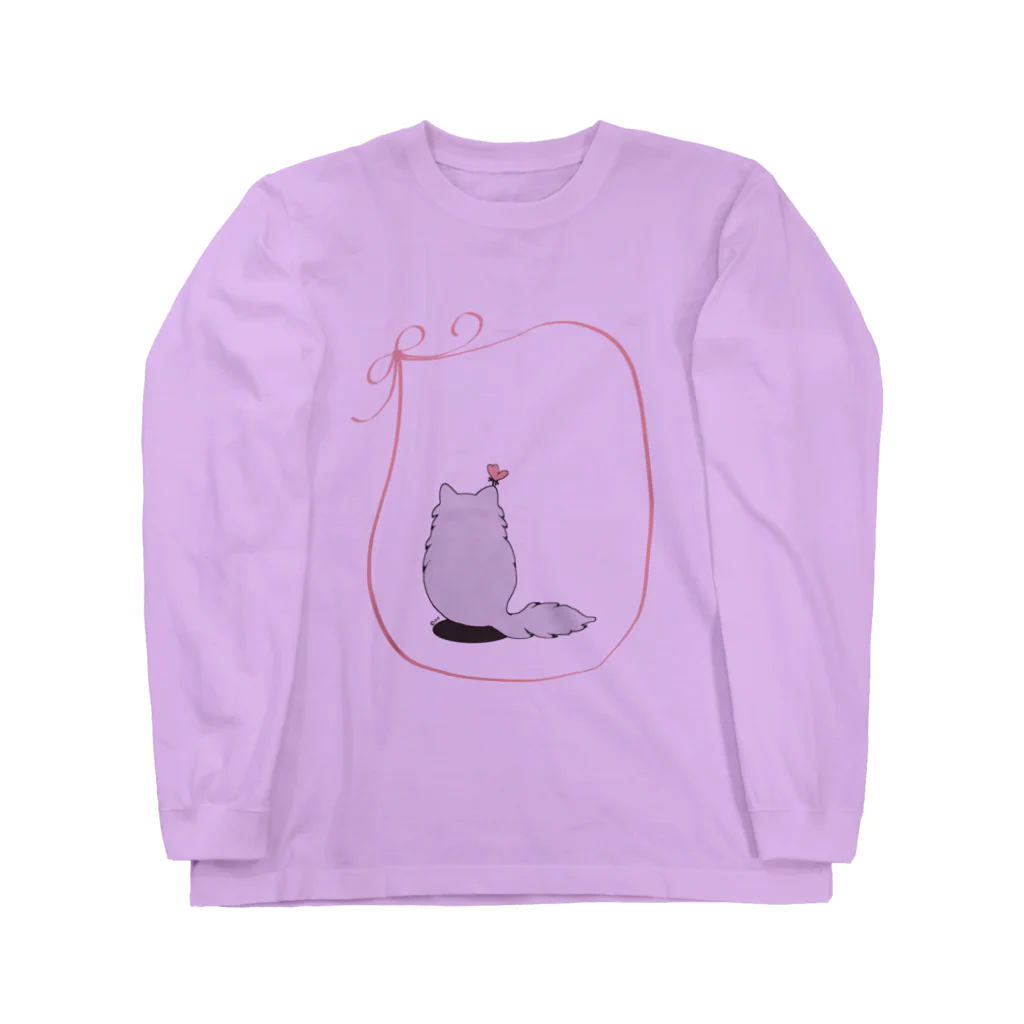 木ノ下商店の猫とリボンとちょうちょ Long Sleeve T-Shirt