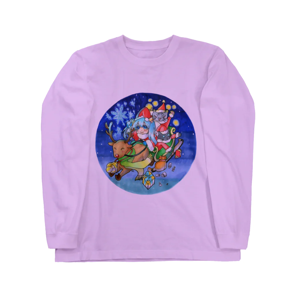 miku'ꜱGallery星猫のクリスマス🎄私mikuとうちの子２にゃんのX'mas🎅ソリVer. Long Sleeve T-Shirt