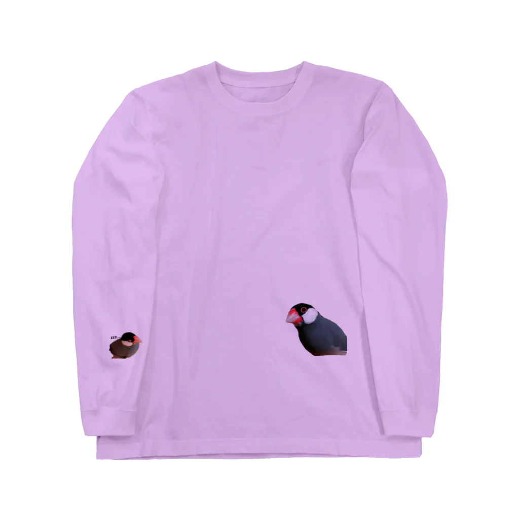 harupink🌸ペット似顔絵illustのおねむな文鳥さん Long Sleeve T-Shirt