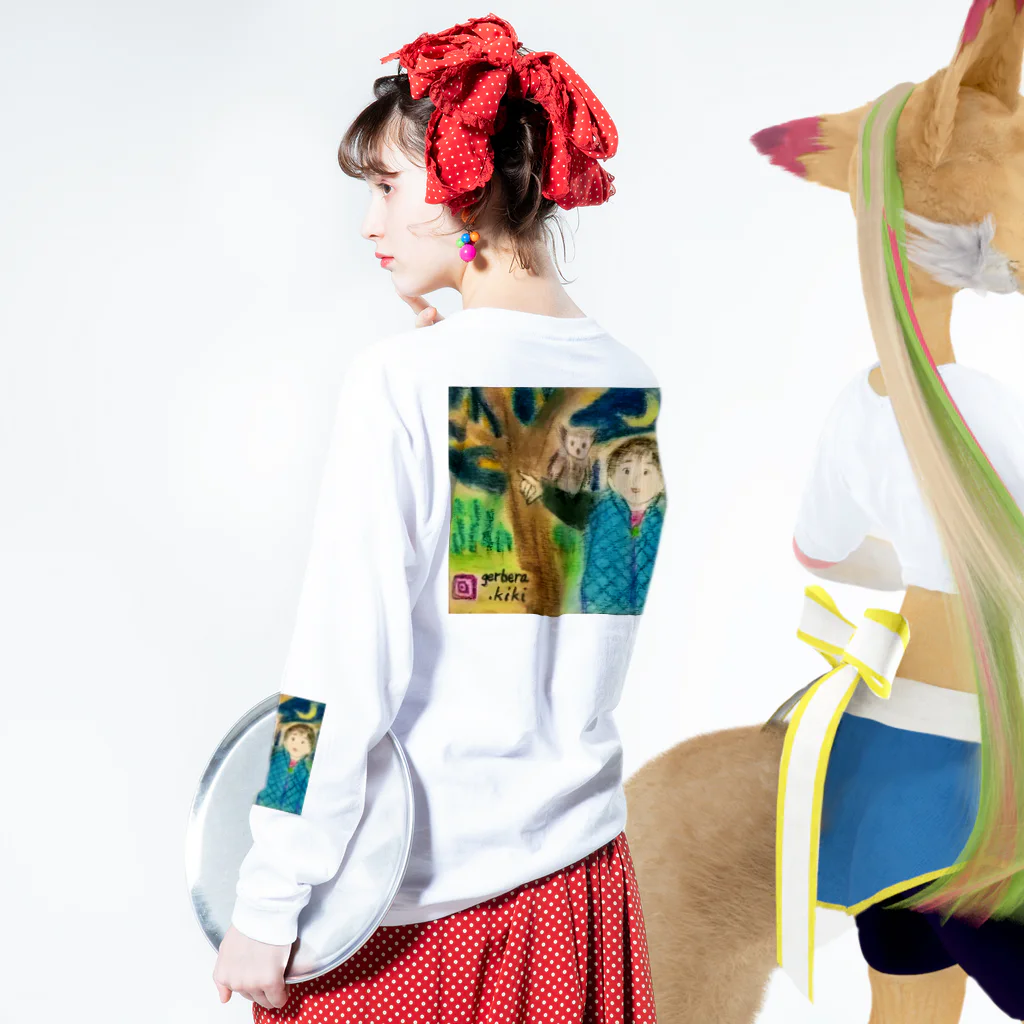 キキとココからのいおちゃん＆フクロウくん Long Sleeve T-Shirt :model wear (back, sleeve)