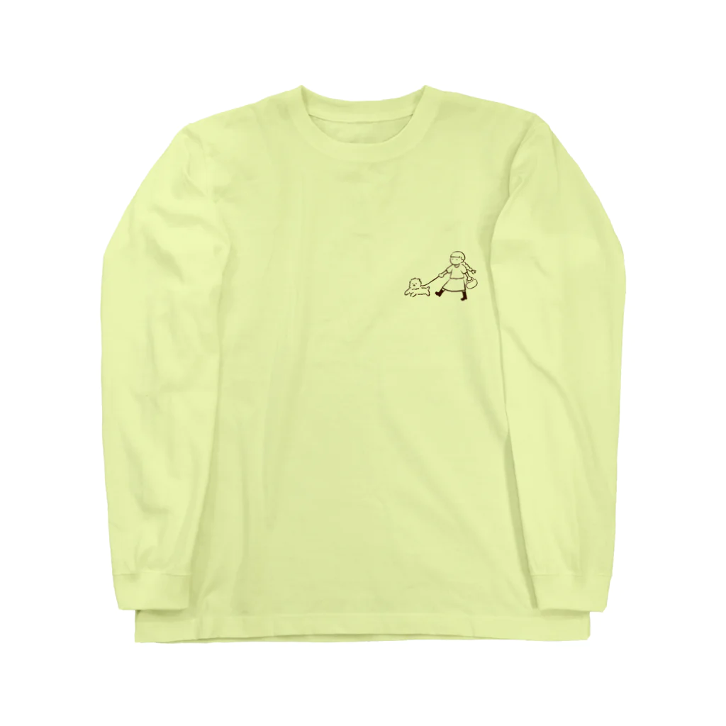 ぬんぬんの部屋のお散歩 〜モコと三つ編みちゃん〜 Long Sleeve T-Shirt