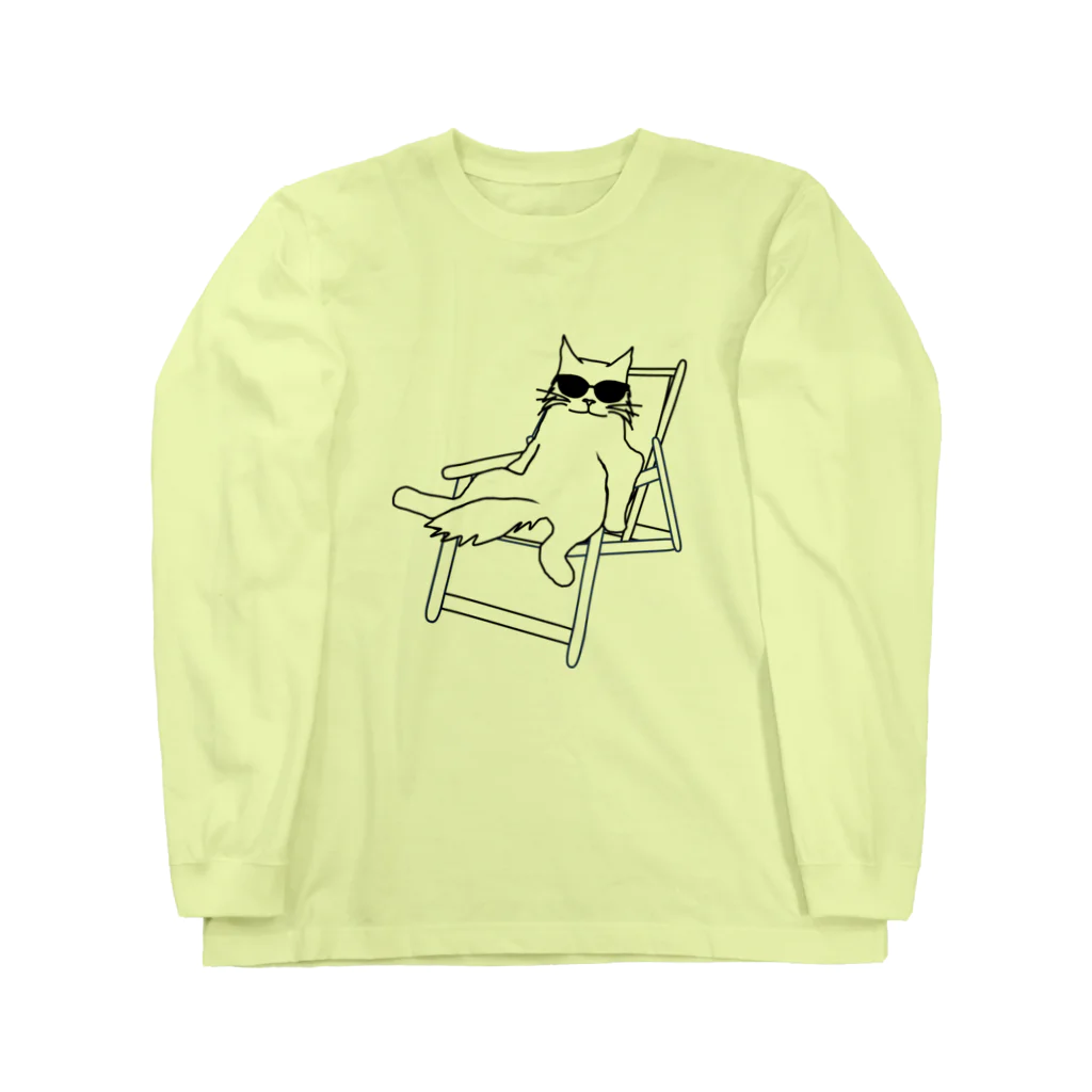 V Voca.のデッキチェアに座る猫 A ロングスリーブTシャツ