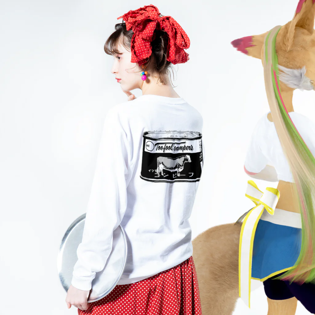 Too fool campers Shop!のイツモのコンビーフ01(黒文字) Long Sleeve T-Shirt :model wear (back, sleeve)