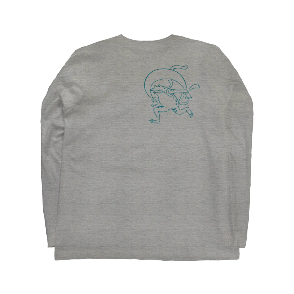 あのこの鳥獣戯画の風神雷神　トルコ石ブルー Long Sleeve T-Shirt :back