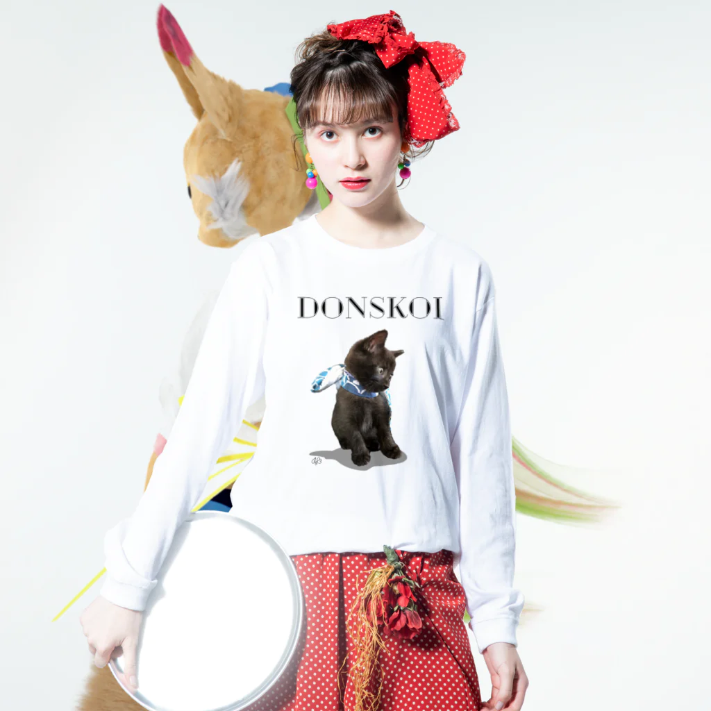 アゴみデザインのドンちゃん　おリボンver.  Long Sleeve T-Shirt :model wear (front)