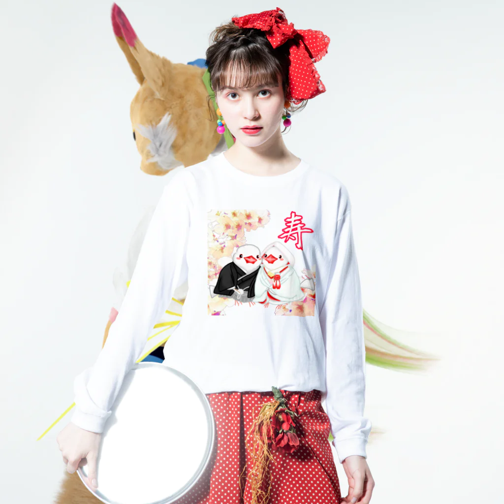 Lily bird（リリーバード）の和装婚文鳥ず 寿 Long Sleeve T-Shirt :model wear (front)