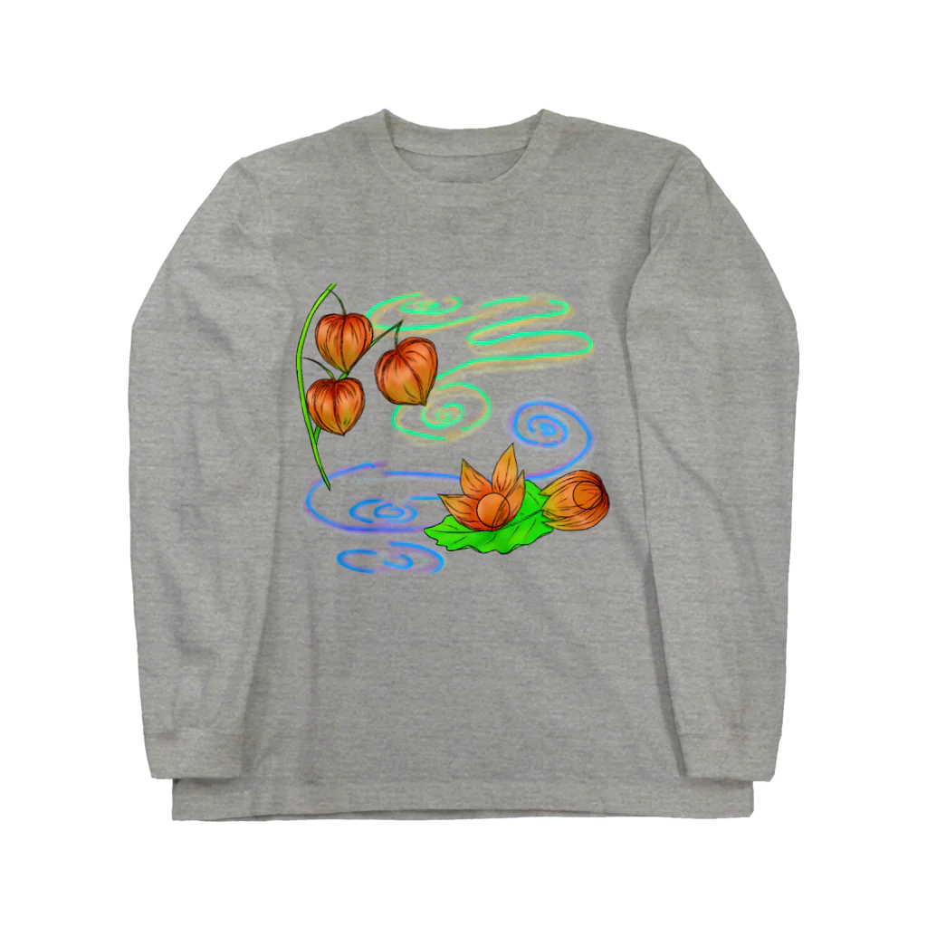 Lily bird（リリーバード）の枝つきホオズキ 水紋（和柄）その2 롱 슬리브 티셔츠