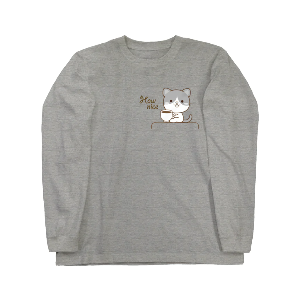 little lion house公式ショップ（大人のためのねこ）の黒白猫のシンプルモノトーン Long Sleeve T-Shirt