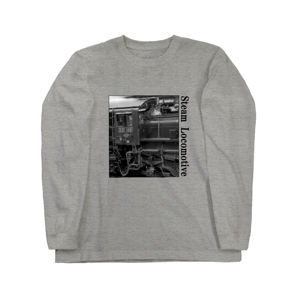 ヴィンテージ鉄道写真グッズの店のD51498 運転席周辺 黒いレタリング （モノクロフォト） Long Sleeve T-Shirt