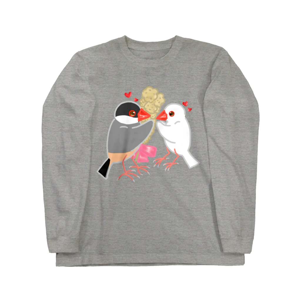 Lily bird（リリーバード）の粟穂をプレゼント 桜&白文鳥 Long Sleeve T-Shirt