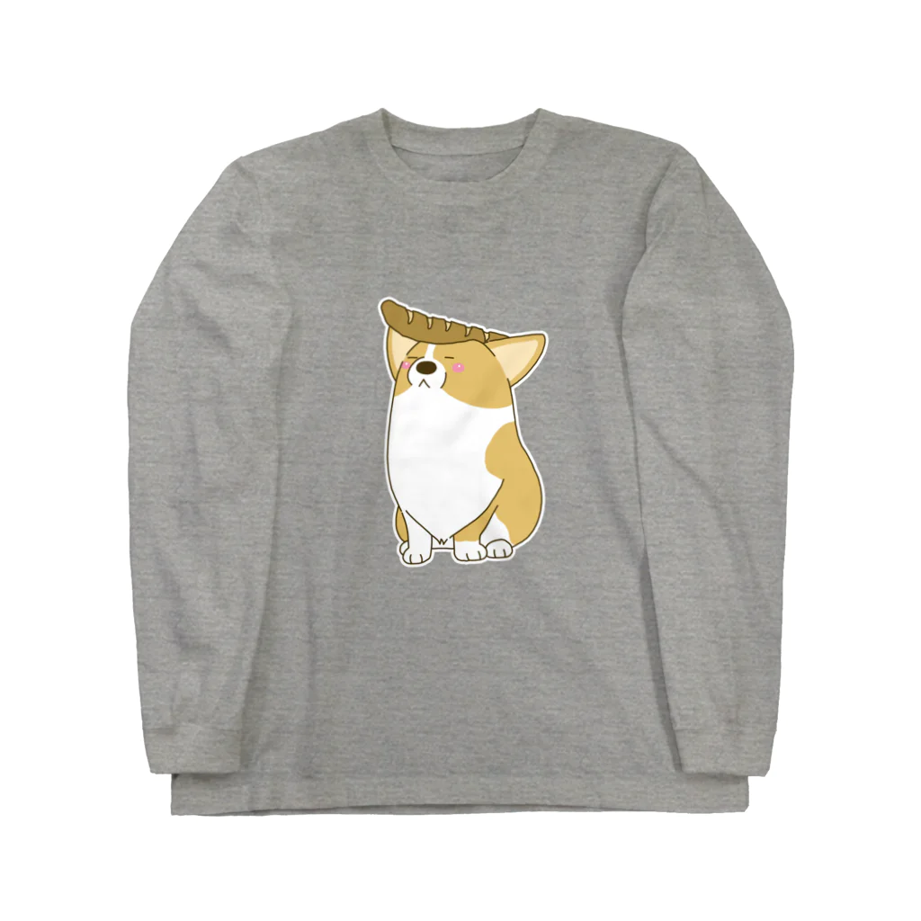 5corgisのフランスパンでリーゼントごっこをするコーギー ロングスリーブTシャツ