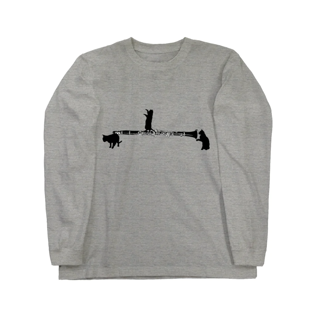 音楽雑貨でぶねこのクラリネットと黒猫 Long Sleeve T-Shirt