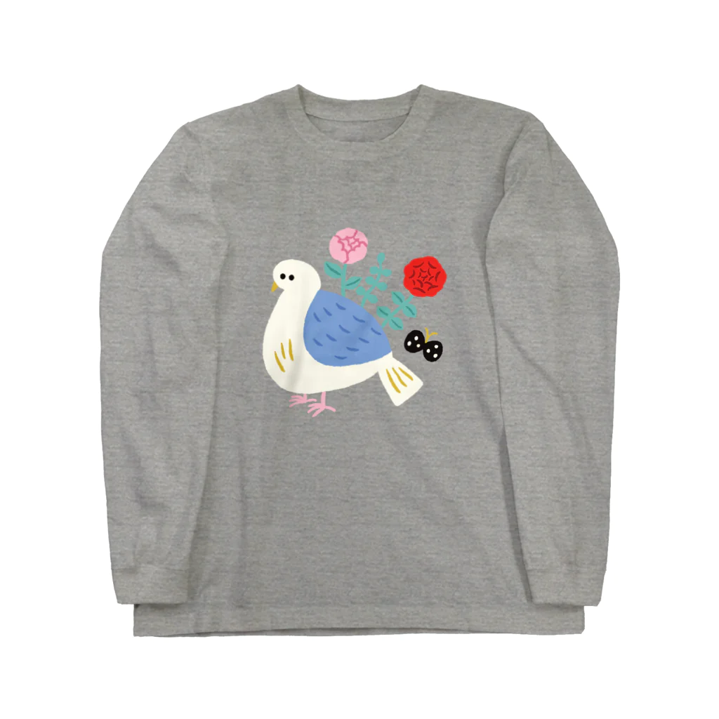 かわべしおん | イラストレーターのお花の生えた鳥 Long Sleeve T-Shirt