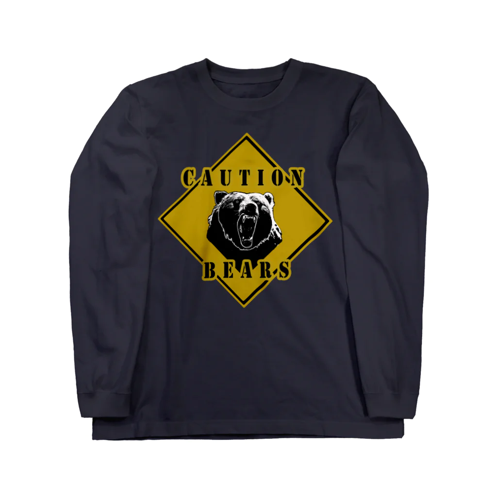 PALA's SHOP　cool、シュール、古風、和風、のCAUTION- Bear　４ Long Sleeve T-Shirt