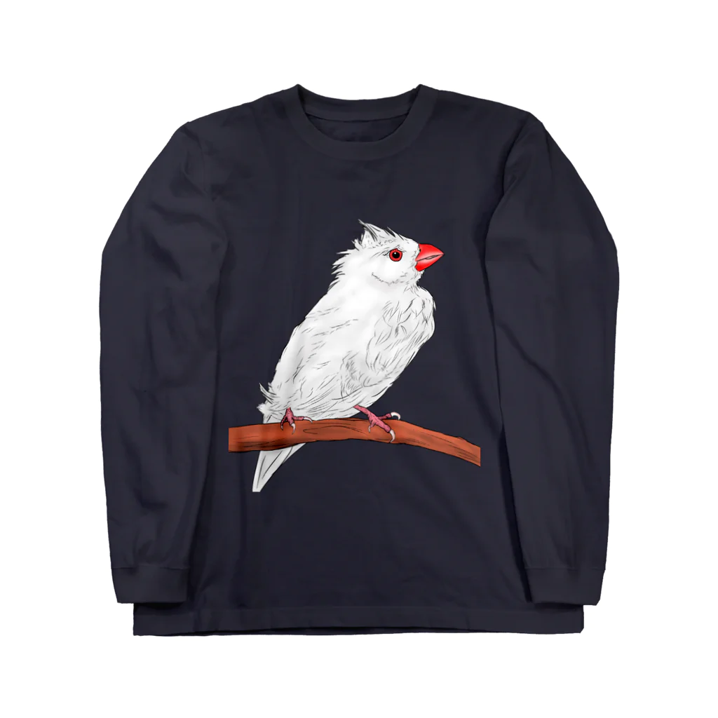 Lily bird（リリーバード）の水浴びした白文鳥さんグッズ ロングスリーブTシャツ