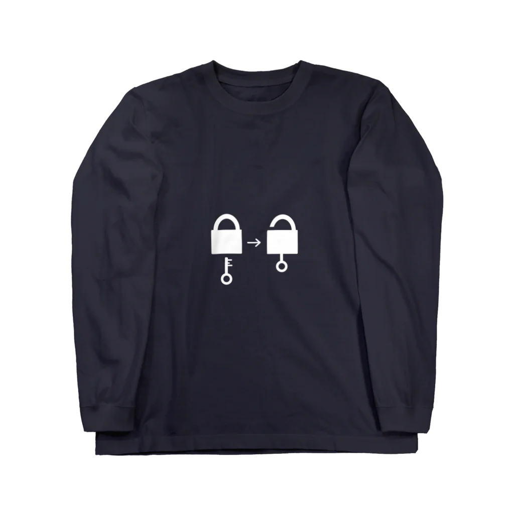 謎はないけど謎解き好きのお店のアンロック（白イラスト大） Long Sleeve T-Shirt