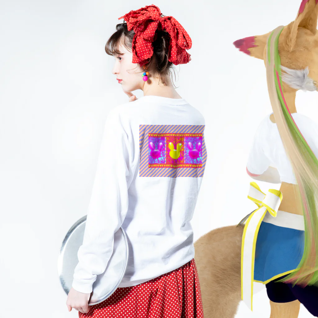 ✨🌈✨ユラクラカン🇯🇵 ✨🌈✨のつよつよ！ピンクのうさぎさん！ Long Sleeve T-Shirt :model wear (back, sleeve)