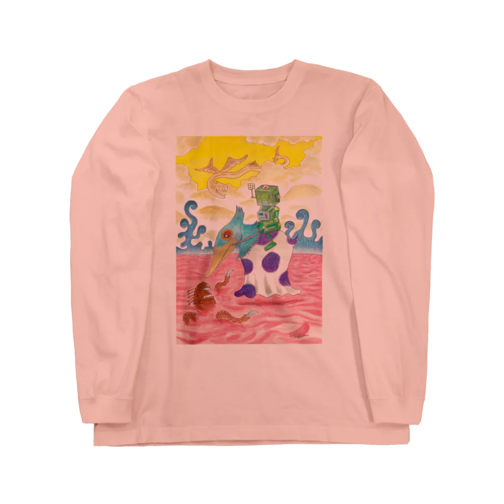 杉山和彦の手描きイラスト　不思議な散歩🌈 ロングスリーブTシャツ