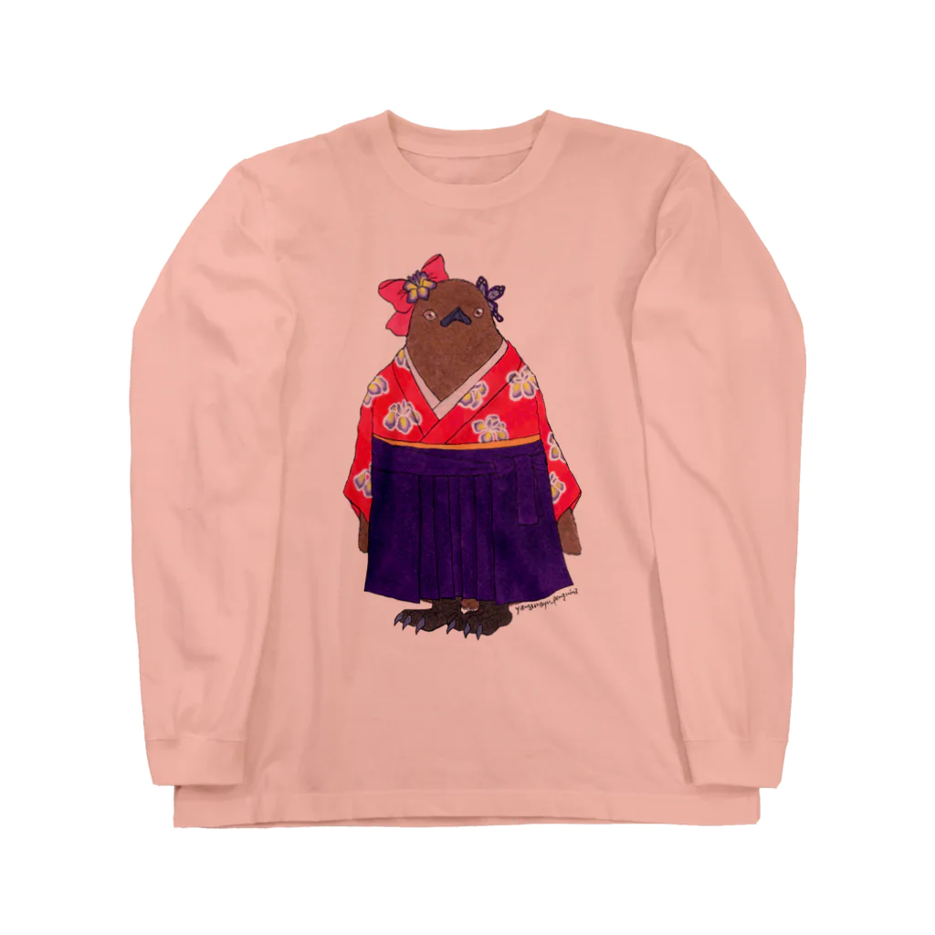 ヤママユ(ヤママユ・ペンギイナ)の着物ぺんぎんーいずれはキングヒナか杜若ー Long Sleeve T-Shirt