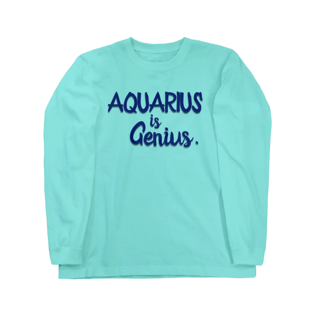 宇宙の真理ナビゲーターSunsCrystal's Shopの【水瓶座】AQUARIUS is Genius ロングスリーブTシャツ