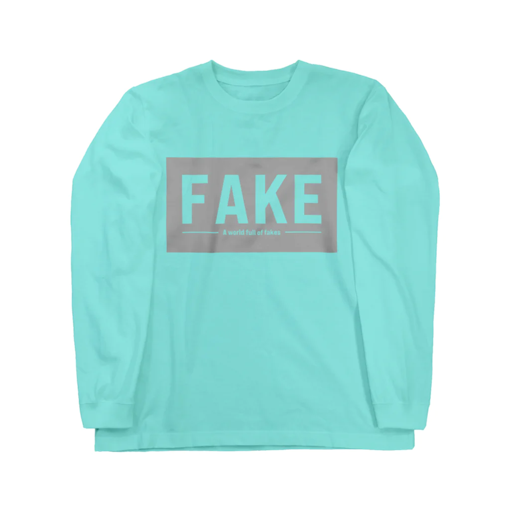 オールド昭和スタイル×クロップリッチのFAKE-A world full of fakes-gray ロングスリーブTシャツ