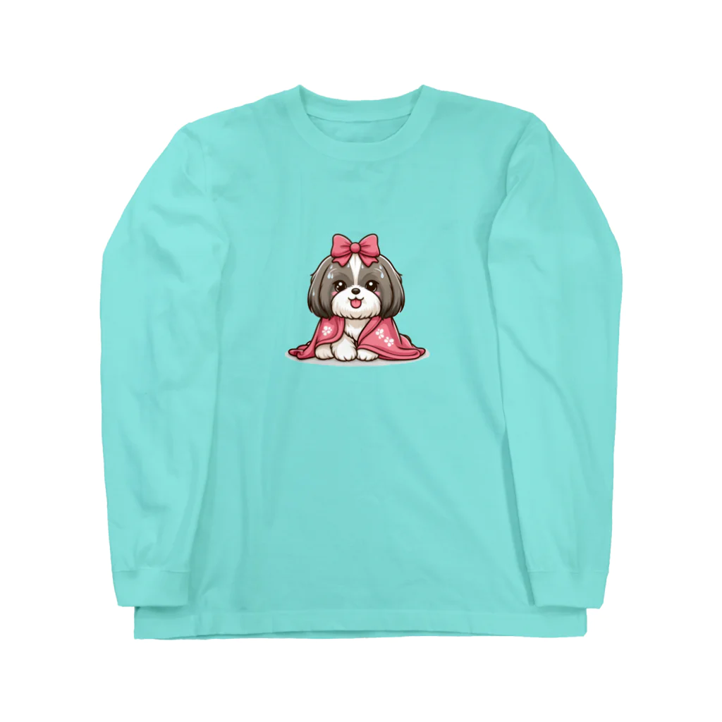 ワンコとにゃんちゃんズの毛布にくるまるシーズー Long Sleeve T-Shirt