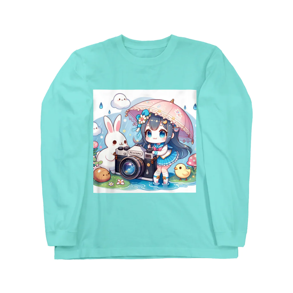 かるるんショップのカメラと傘とうさ耳少女とシリーズ　撮影 Long Sleeve T-Shirt