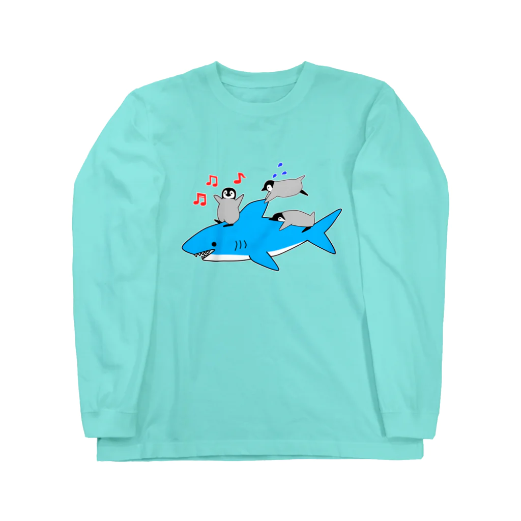 PGcafe-ペンギンカフェ-のサメと戯れるペンギンズ Long Sleeve T-Shirt