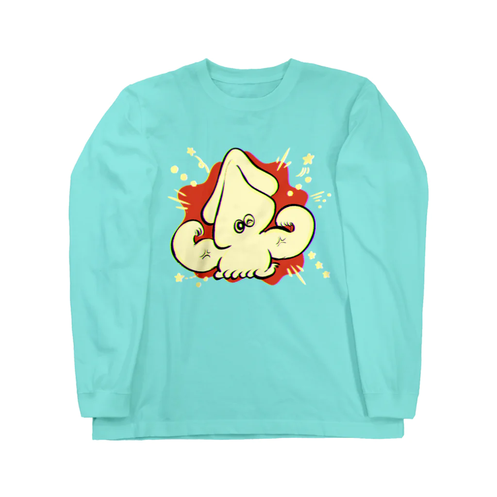 愉快レトロ雑貨屋★39太郎の正座のムキムキいかちゃん Long Sleeve T-Shirt