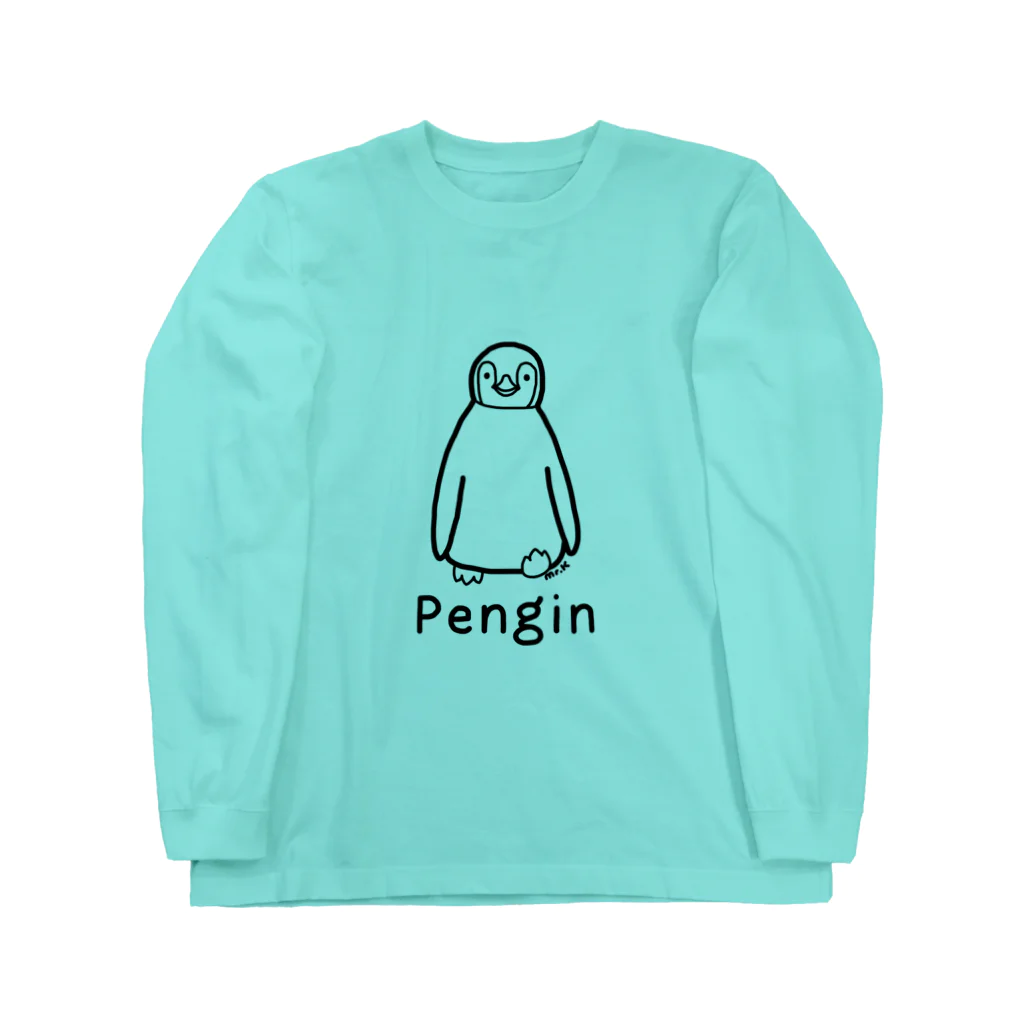 MrKShirtsのPengin (ペンギン) 黒デザイン ロングスリーブTシャツ