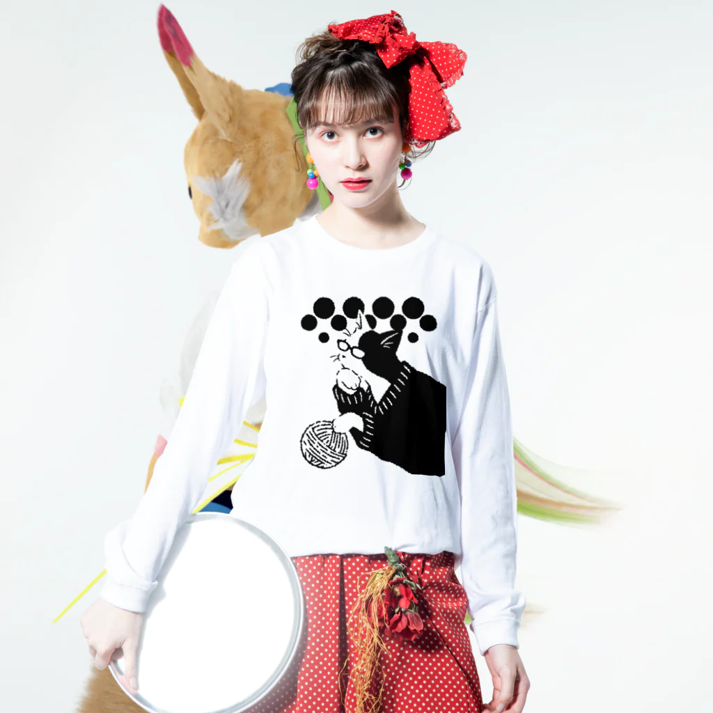 123izmのメガネ猫 Long Sleeve T-Shirt :model wear (front)