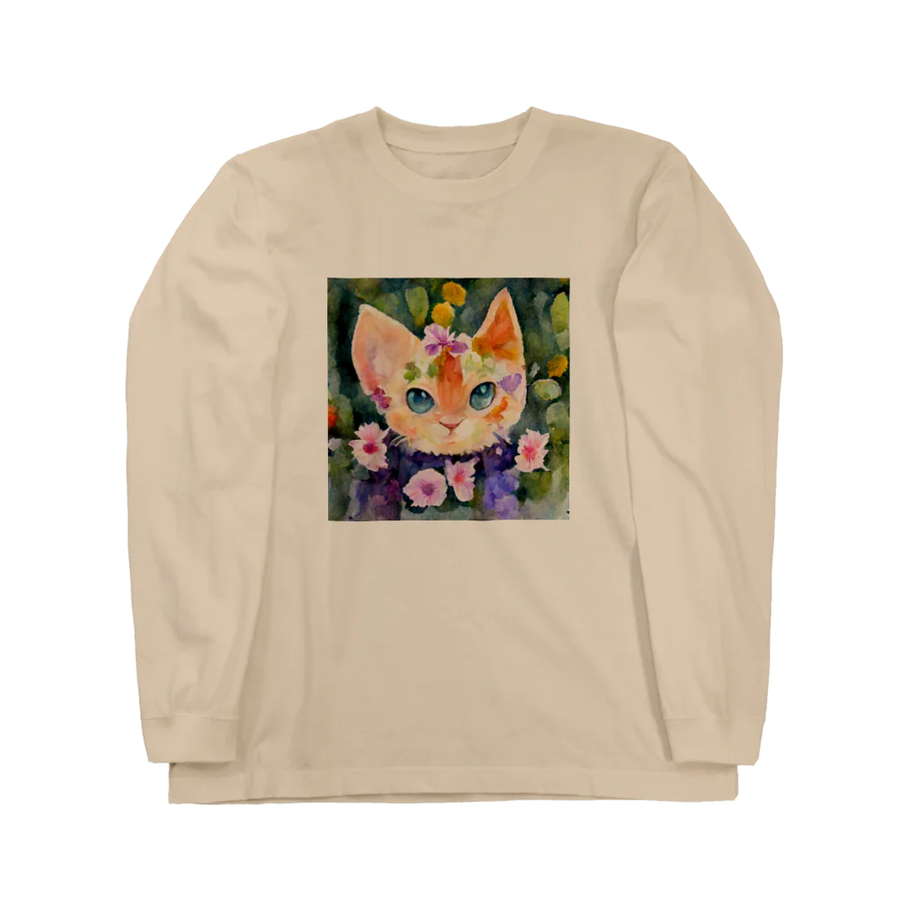 ccaattの花畑で子猫とかくれんぼ ロングスリーブTシャツ