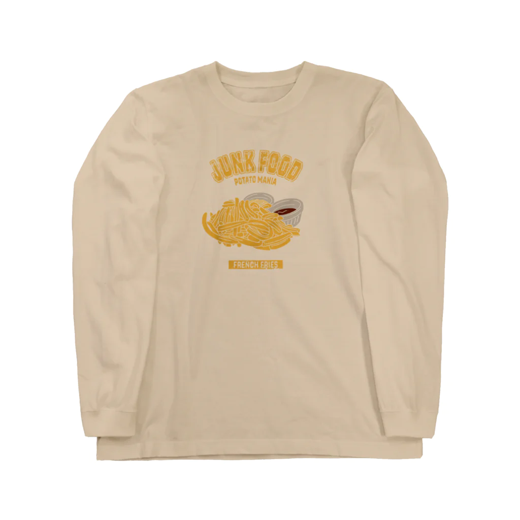 メシテロタイプ（飯テロTシャツブランド）の細細フライドポテト（カレッジ風イラスト） ロングスリーブTシャツ