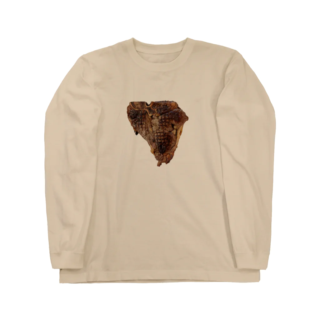 メシテロタイプ（飯テロTシャツブランド）のTボーンステーキ Long Sleeve T-Shirt