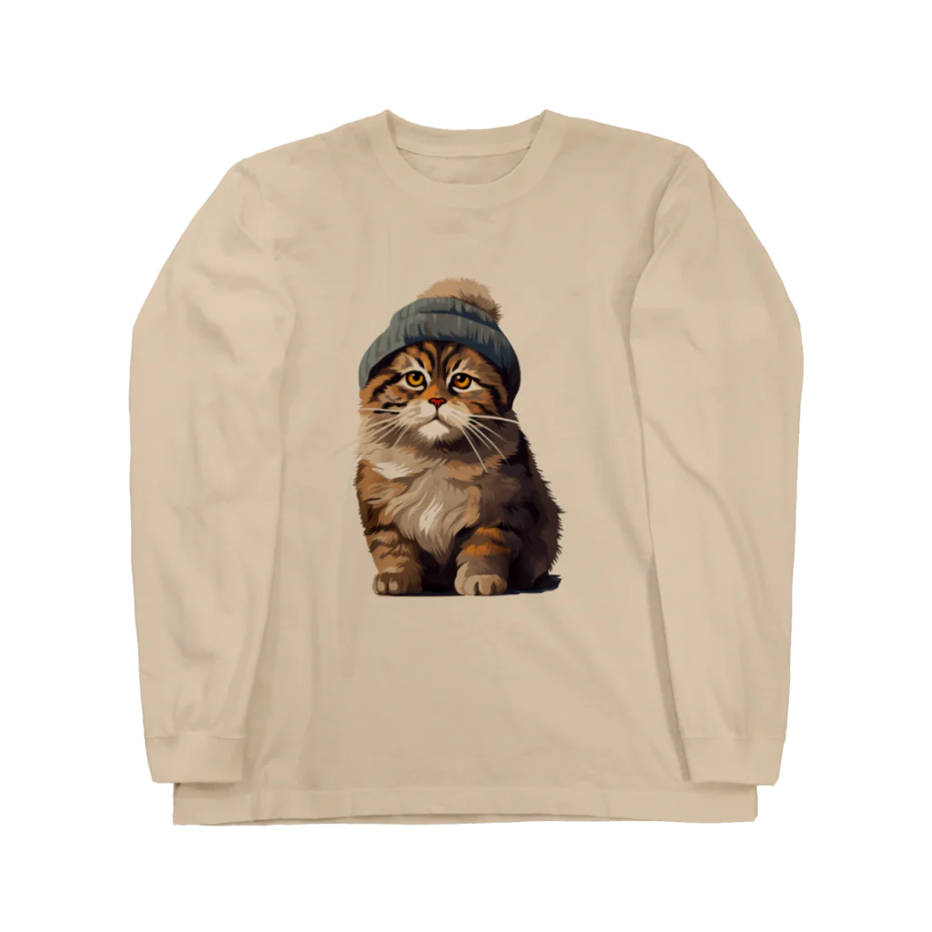 chubby the catのknit hat cat Long Sleeve T-Shirt