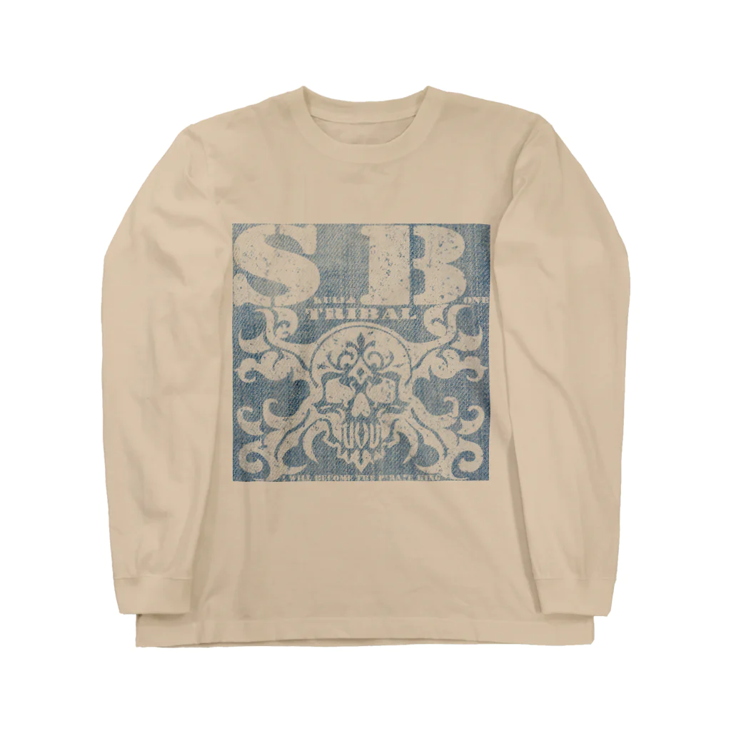 Ａ’ｚｗｏｒｋＳのSKULL&BONE TRIBAL GRUNGE WHT ON DENIM Long Sleeve T-Shirt