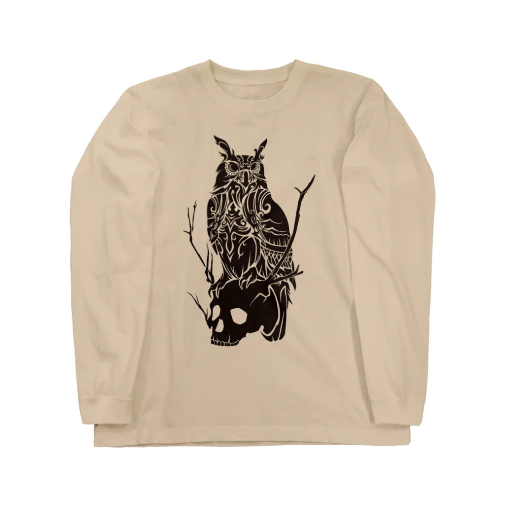 TurkeysDesignのフクロウとスカル Long Sleeve T-Shirt