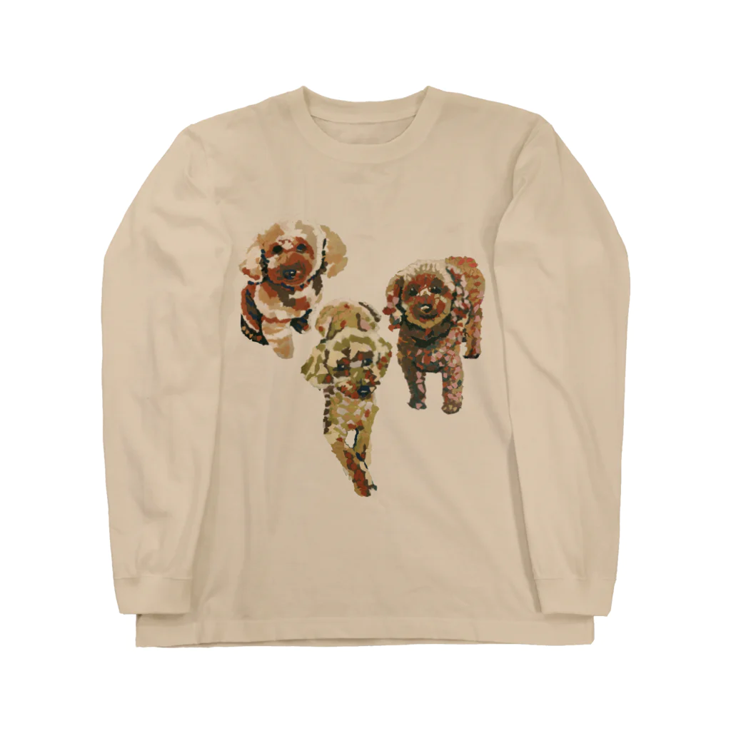Yuhki | おばけのゆうき 公式オンラインショップのトイプードル３匹(ちぎり絵) Long Sleeve T-Shirt