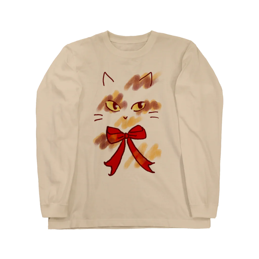 いつもねむいのサビ猫・ミケ猫風(リボン) Long Sleeve T-Shirt