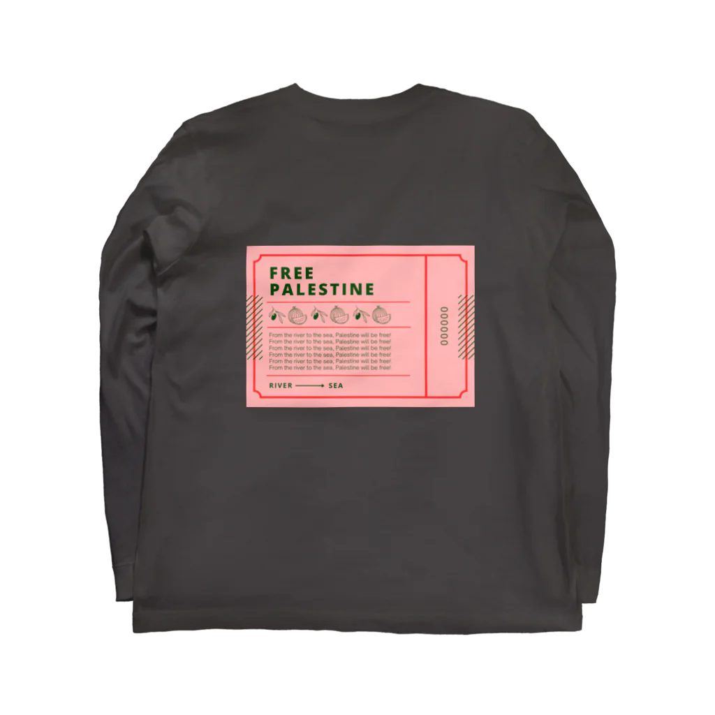 Tokyo feminist galのFREE PALESTINE ticket pink Long Sleeve T-Shirt :back