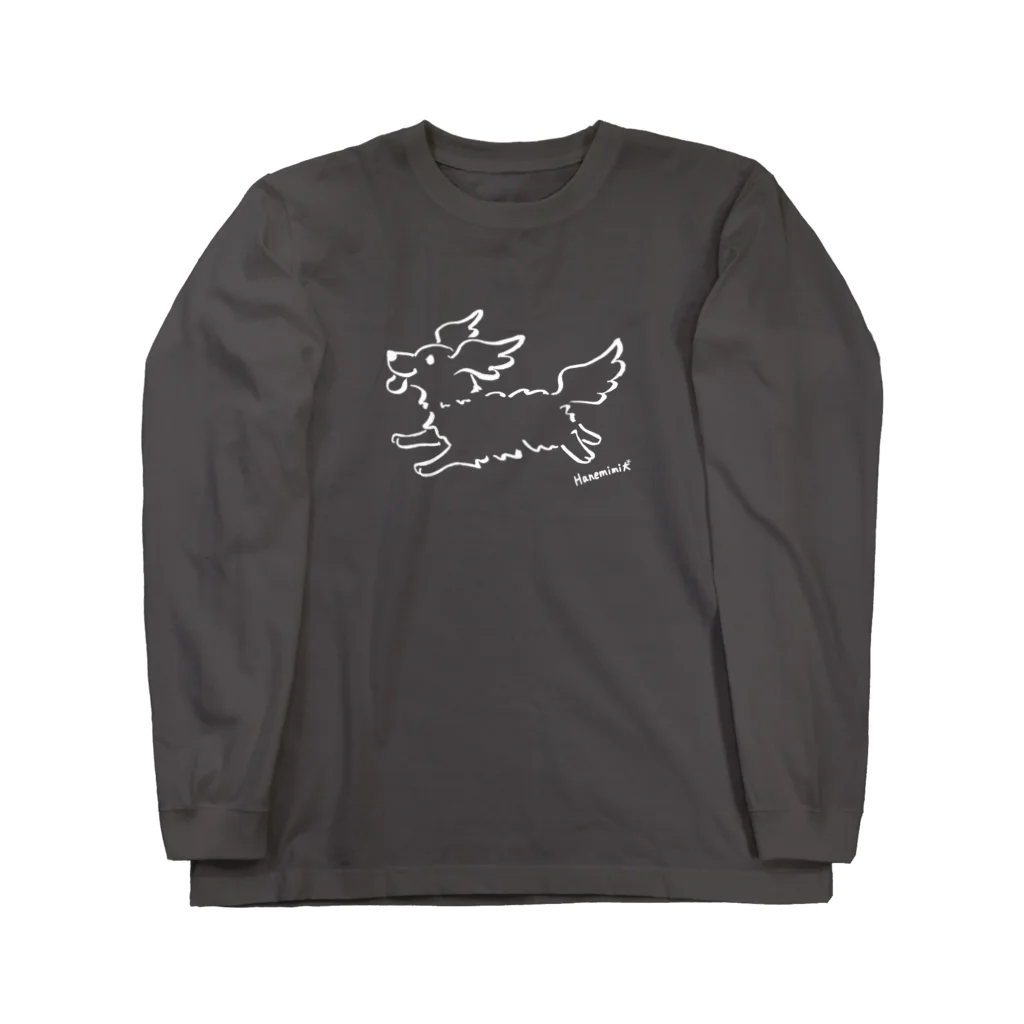 Chiyo.Wan(🐕🕊️のお店)のHanemimi犬　(白黒) Long Sleeve T-Shirt