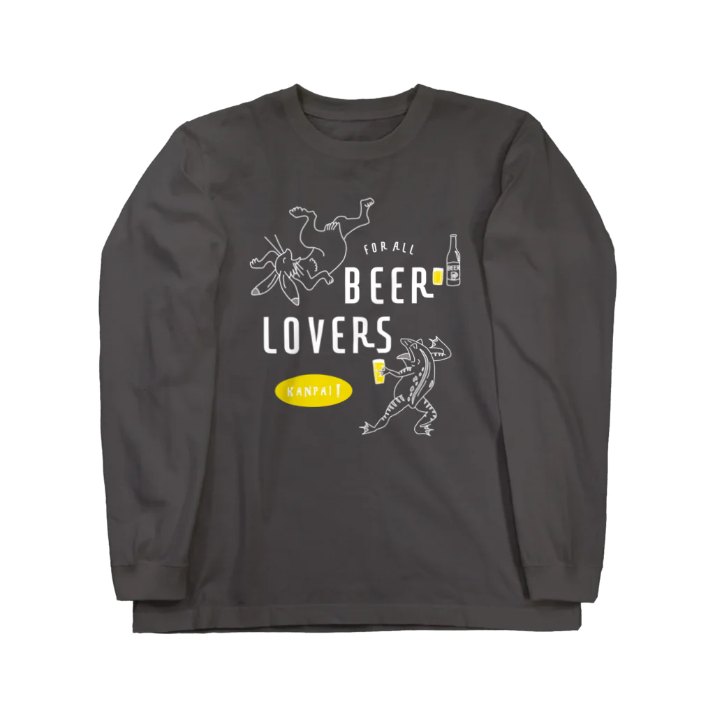 ビールとアート TM-3 Designの名画 × BEER（鳥獣戯画・すべてのビール好きのために）白線画 Long Sleeve T-Shirt