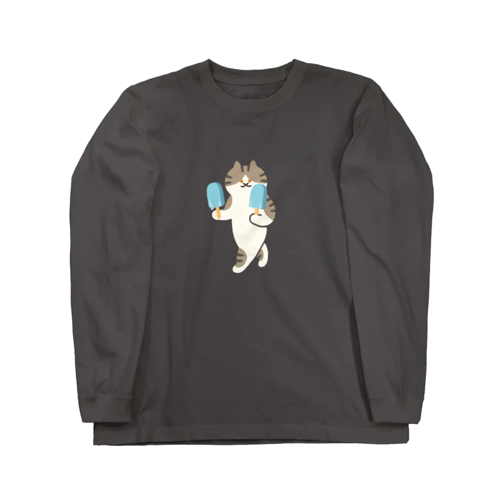 SUIMINグッズのお店の【中】ソーダアイスを意気揚々と運ぶねこ Long Sleeve T-Shirt