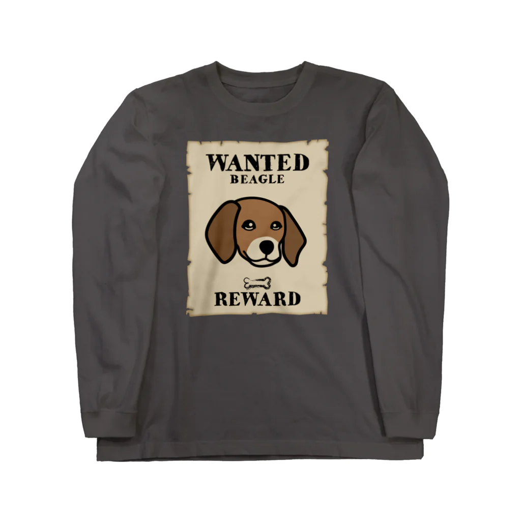 イラストカフェ（ビーグル）のWANTED BEAGLE　イラスト ロングスリーブTシャツ