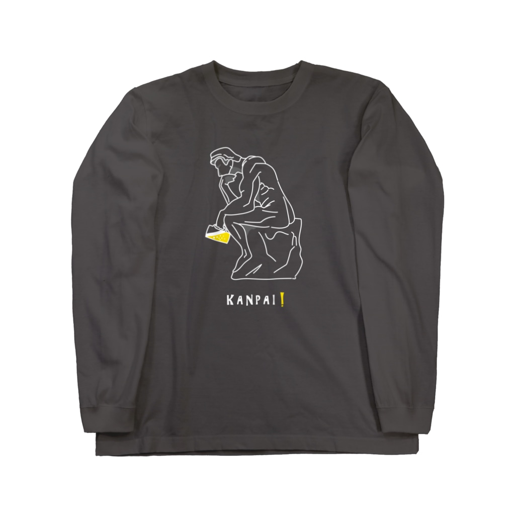TM-3 Designの彫刻 × BEER（考える人）白線画 Long Sleeve T-Shirt