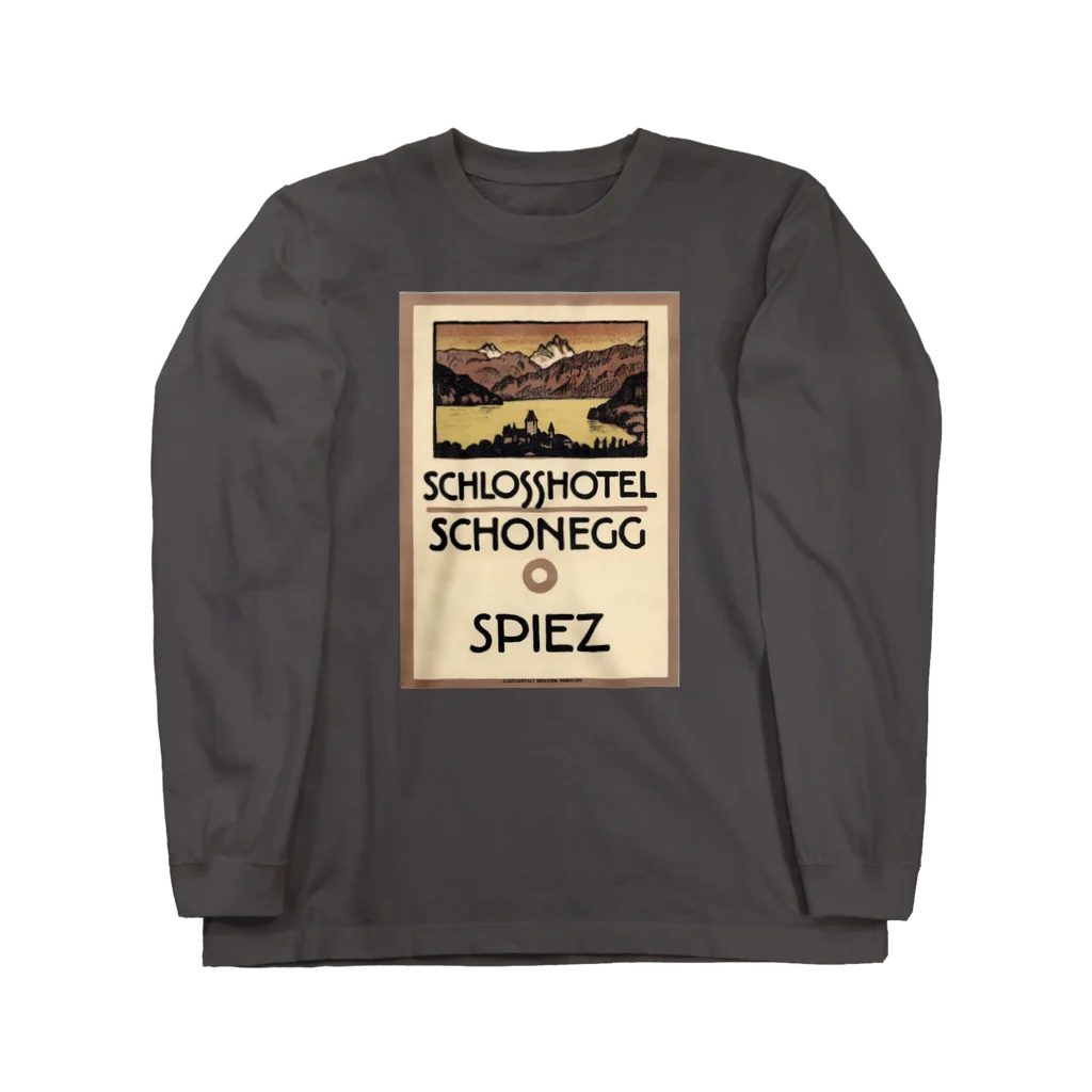 YS VINTAGE WORKSのスイス・ベルン州シュピーツのシャトーホテルの古い広告 ロングスリーブTシャツ