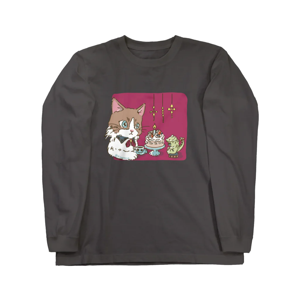 猫のきぬくんのお店の素敵な夜 ロングスリーブTシャツ