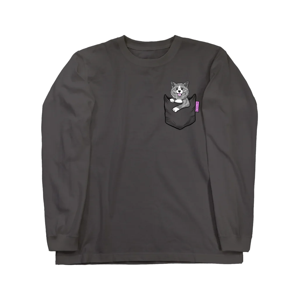 春風工房の秋田犬がポケットイン！虎 Long Sleeve T-Shirt